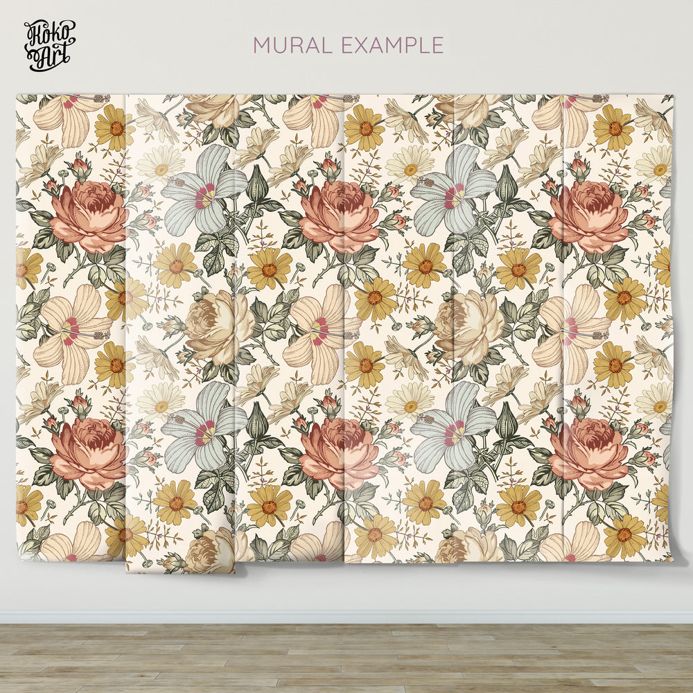 Gorgeous Peony Mural | Peel and Stick Wallpaper | Koko Art Shop