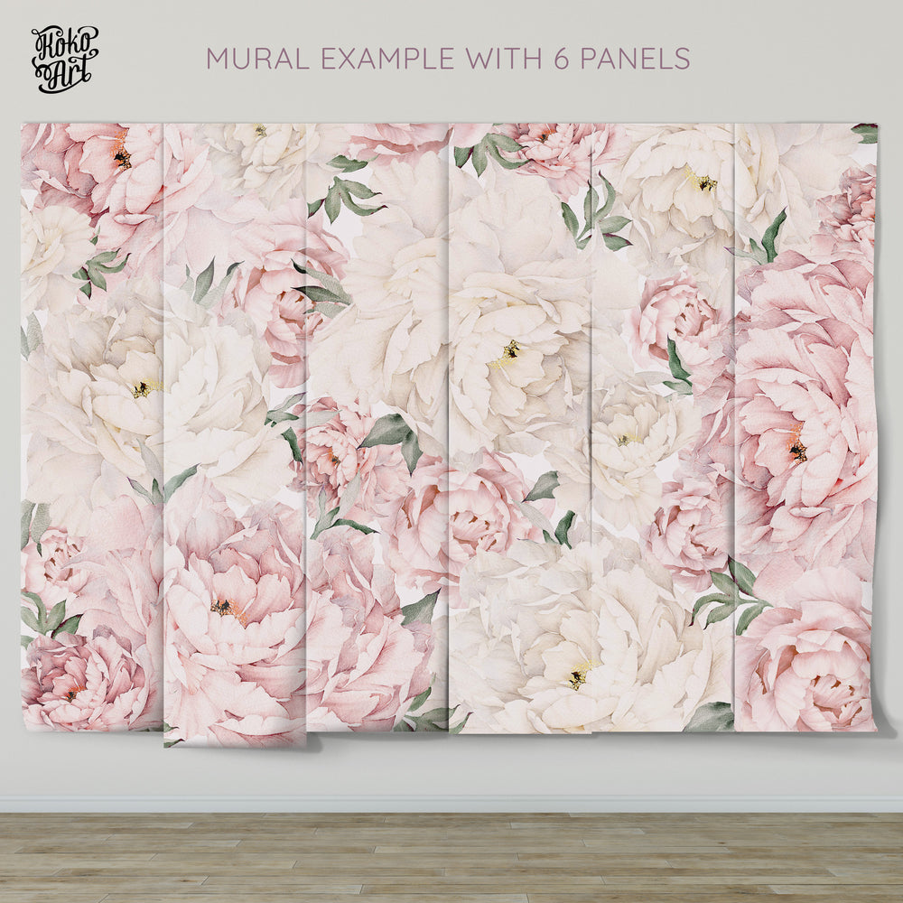 Mural Preview | Gorgeous Peony Mural | Peel and Stick Wallpaper | Koko Art Shop