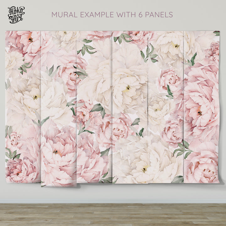 Mural Preview | Gorgeous Peony Mural | Peel and Stick Wallpaper | Koko Art Shop