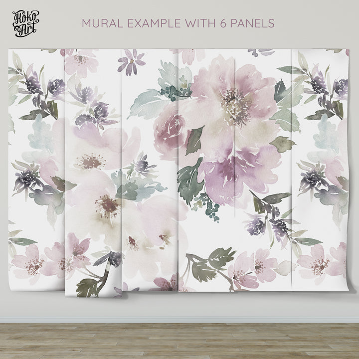 Muted Watercolor Peonies and Roses Wallpaper Mural