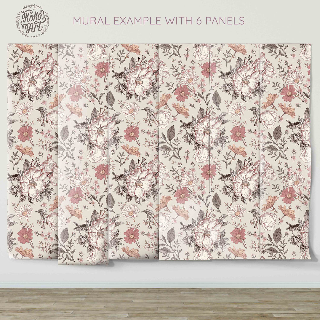 Vintage Floral Soft Blush Wallpaper Mural