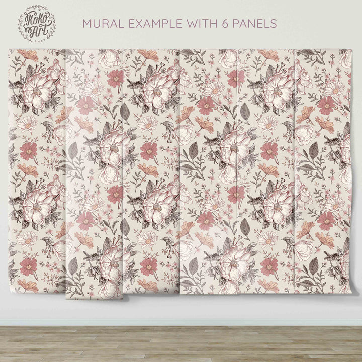 Vintage Floral Soft Blush Wallpaper Mural