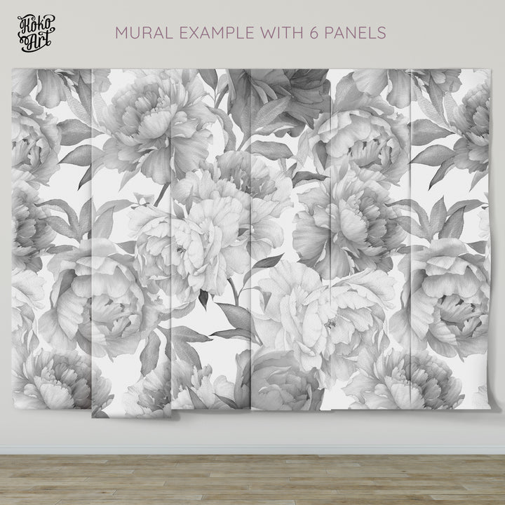 Gray Peonies Floral Wallpaper Mural