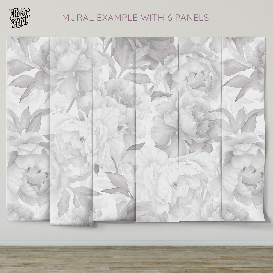 Soft Gray Peonies Wallpaper Mural