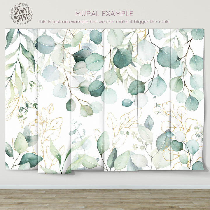 Kristy - Eucalyptus Watercolor Leaves Mural