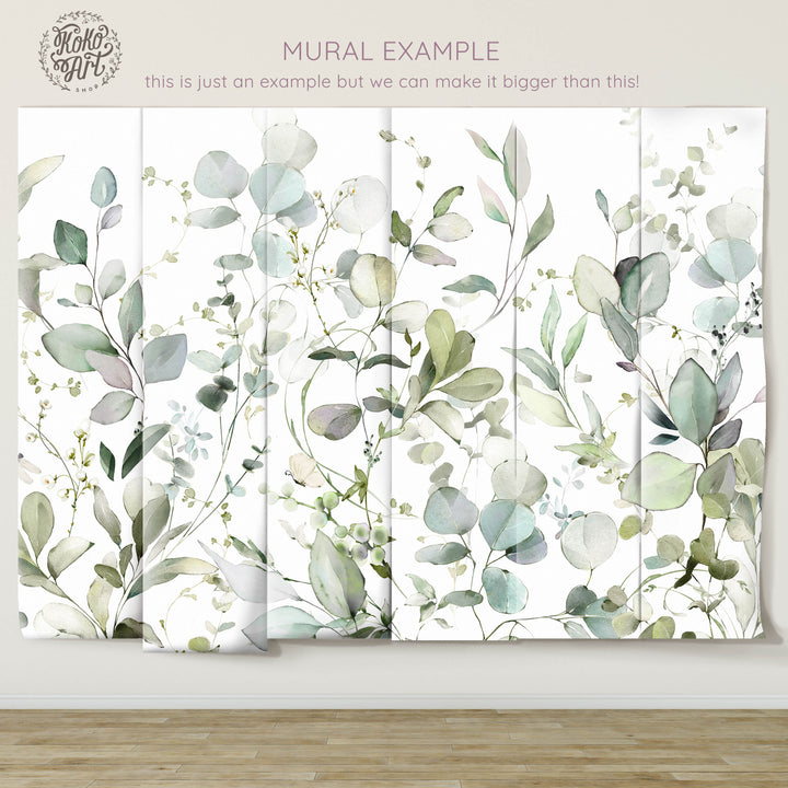 Auden Eucalyptus Watercolor Leaves Mural